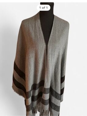 Forever 21 Gray Striped Fringe Cape